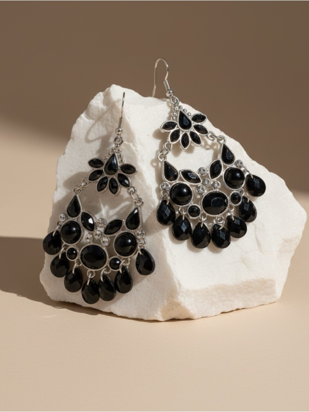 Black Teardrop Chandelier Earrings - Elegant Women Jewelry